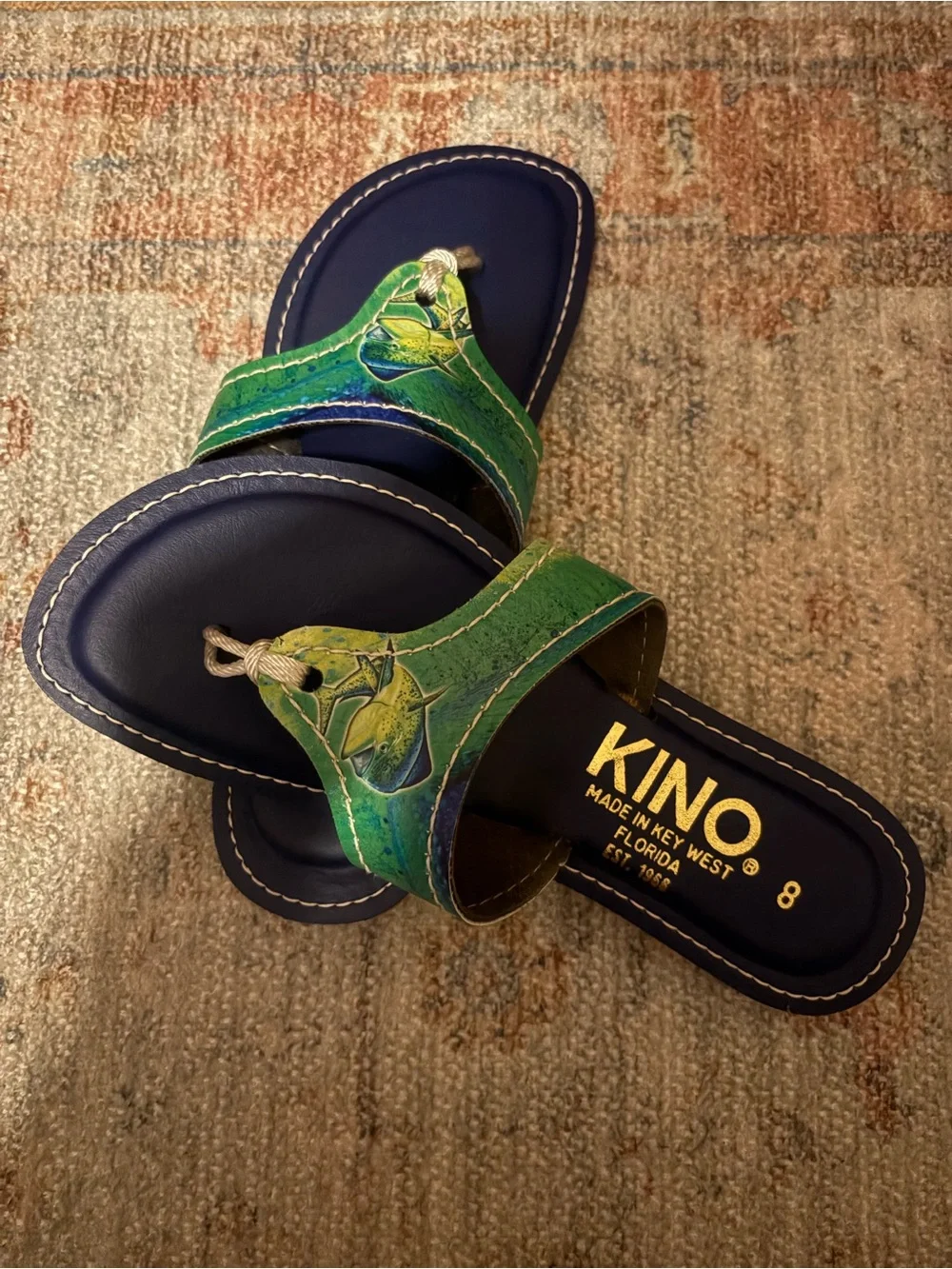 Kino  Navy Sandals with Green Accent - Size 8